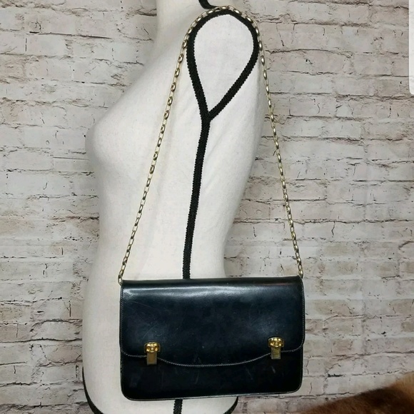 Celine Handbags - CELINE Vintage Black Leather Purse Gold Chain bag
